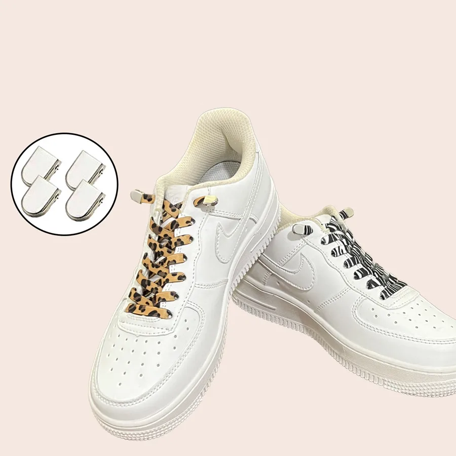 Elastic No Tie Shoelaces Leopard Print Color Flat Sneakers Shoelace Metal Lock Lazy Laces for Kids Adult One Size Fits all shoes