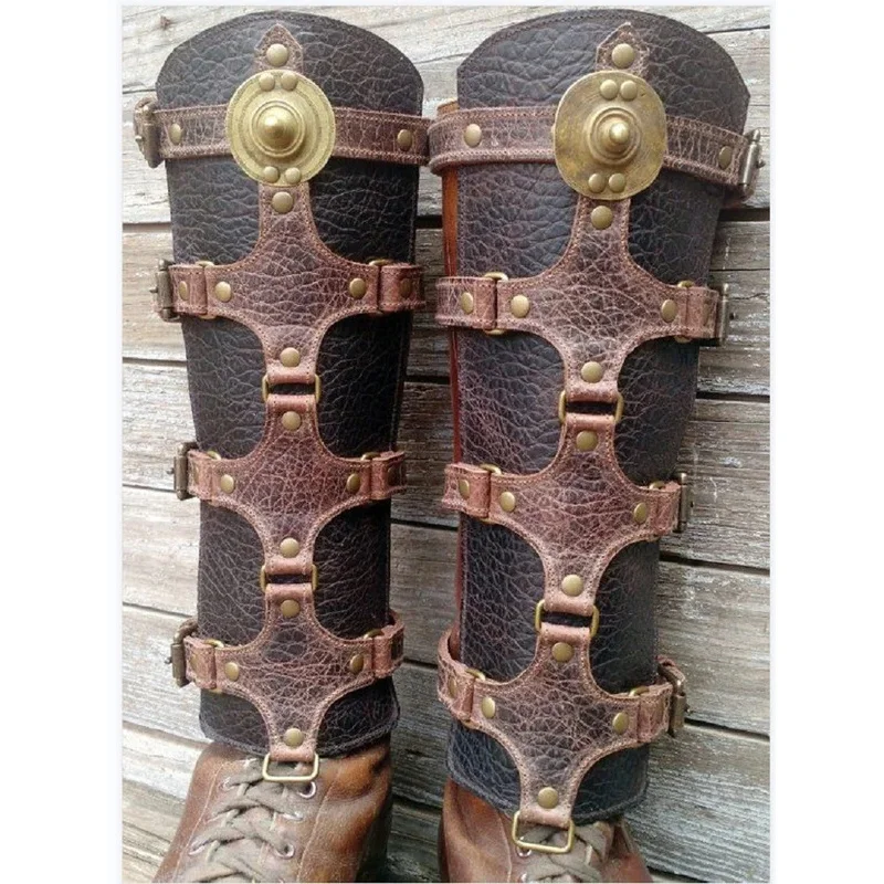 Mittelalter liche Renaissance Greaves Stiefel Schuhe decken Leder Bein Rüstung Larp Wikinger Krieger Ritter Kostüm Riemen Puttees für Männer Frauen