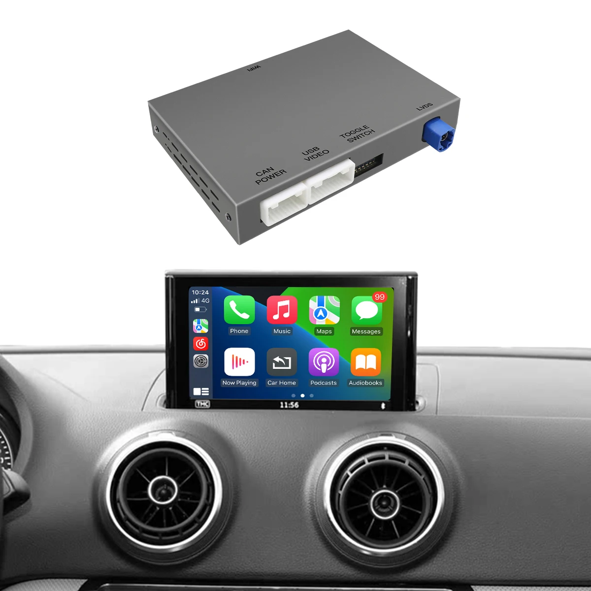Kabelloses CarPlay und Android Auto für Audi A3 A4 A5 Q7 B9 2017-2019, für Audi A3 Q2 2012-2021, Autolink Airplay, Rückfahrkamera, MirrorLink, BT-Navigation, unterstützte Kamera-Zubehörteile