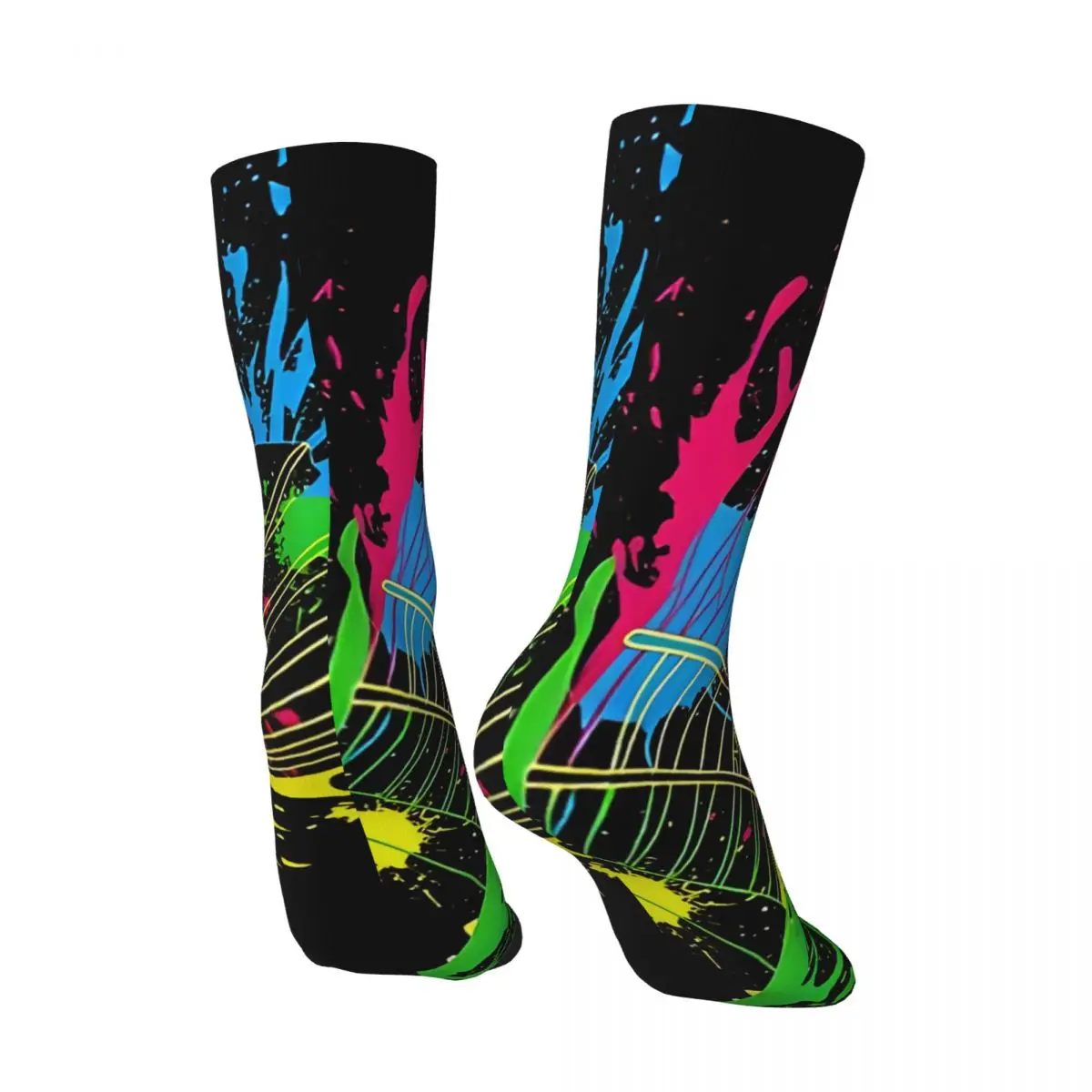 Chaussettes de compression rétro Splash pour hommes, chaussettes de badminton unisexes, chaussettes d'équipage fantaisie, chaussettes imprimées sans couture, Harajuku