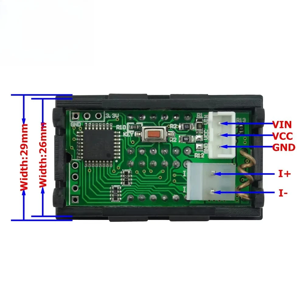Amperometro voltmetro CC digitale rosso blu con doppio display a LED da 33 V 3 A
