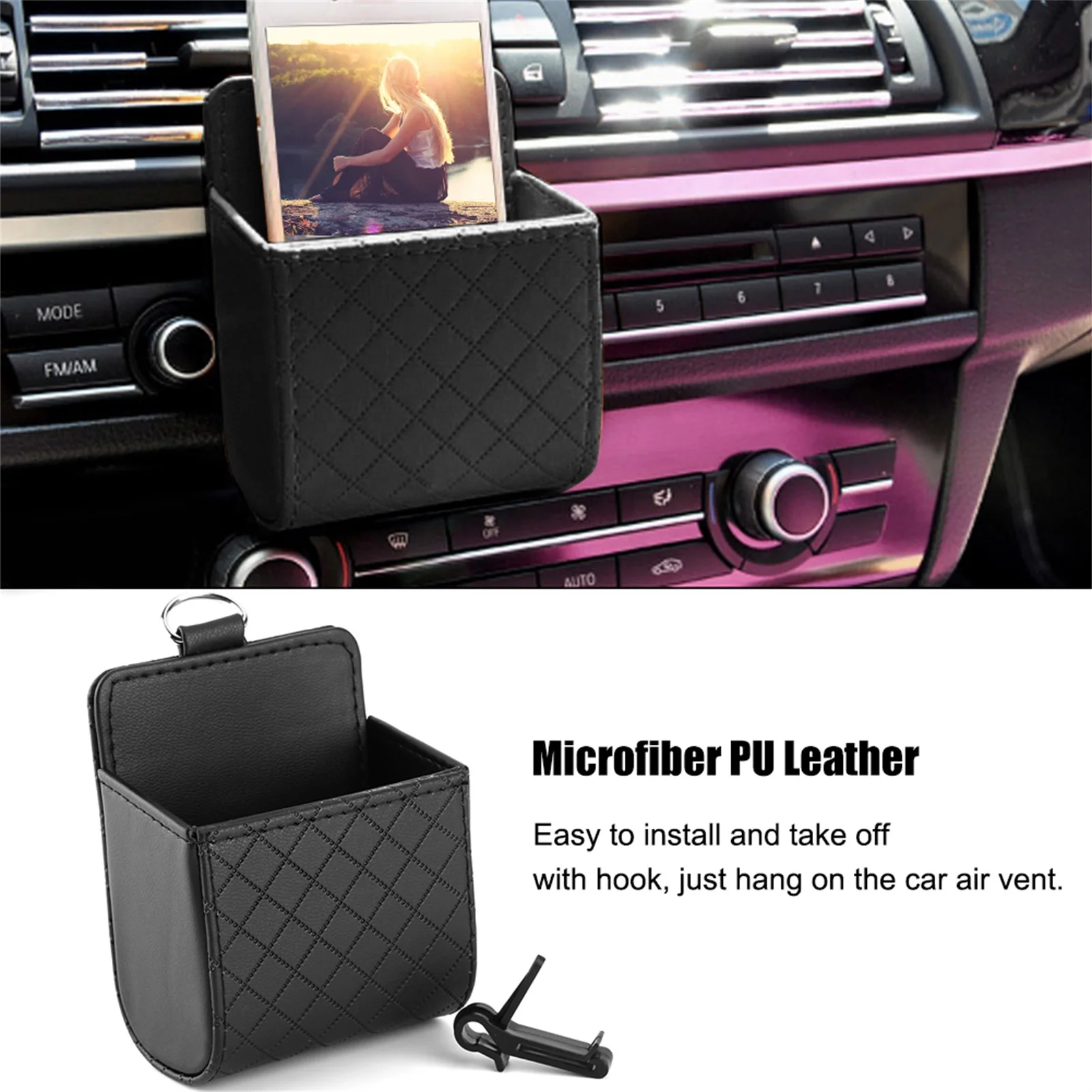 Car Air Vent Outlet Organizer Storage Bag Phone Case Box Holder Pocket Black