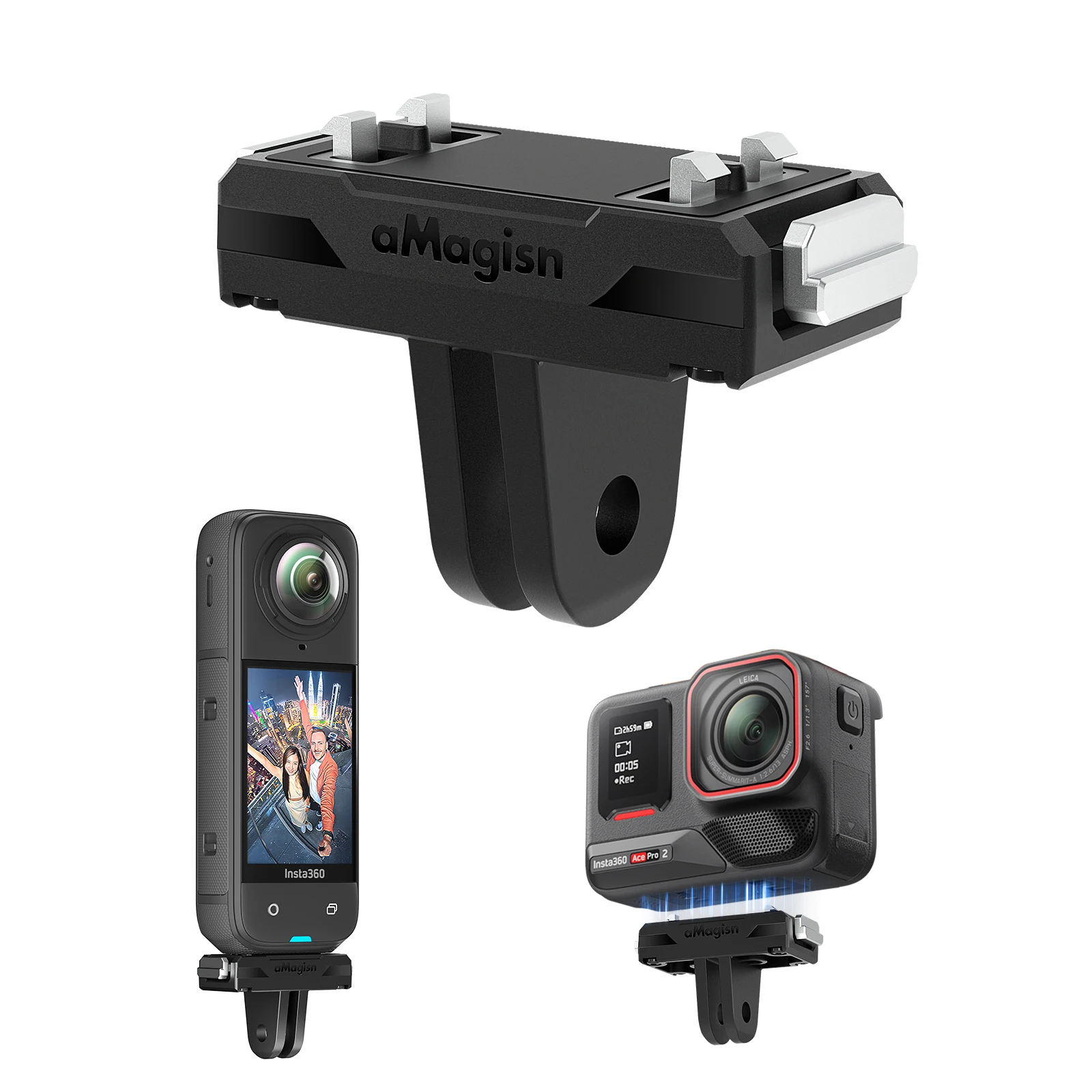 حامل aMagisn سريع التحرير لـ Insta360 X5، قاعدة مغناطيسية بلاستيكية مع محول 1/4 و2 شقوق لملحقات Insta 360 X5