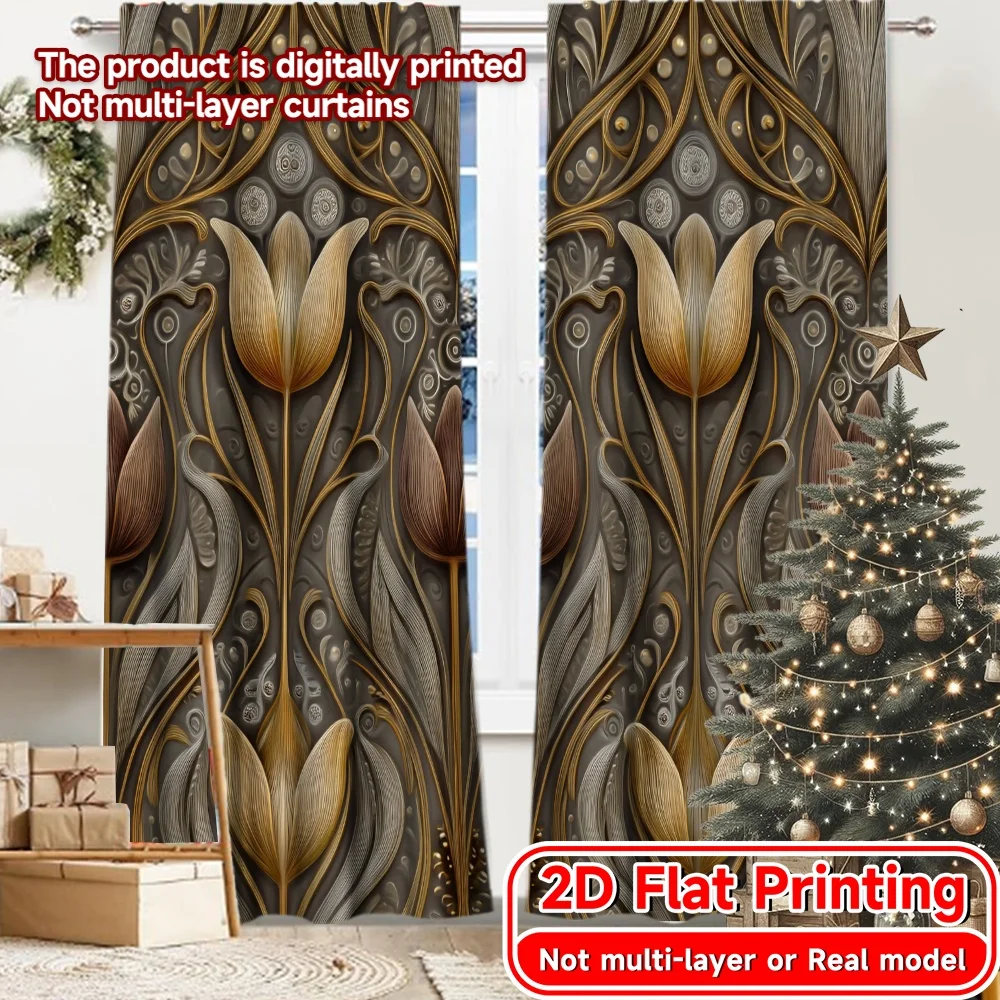 

2D Flat Printing,2pcs Medieval Passageway Modern Light Filtering Curtains Semi-Sheer Curtains Decorations For Home Use for