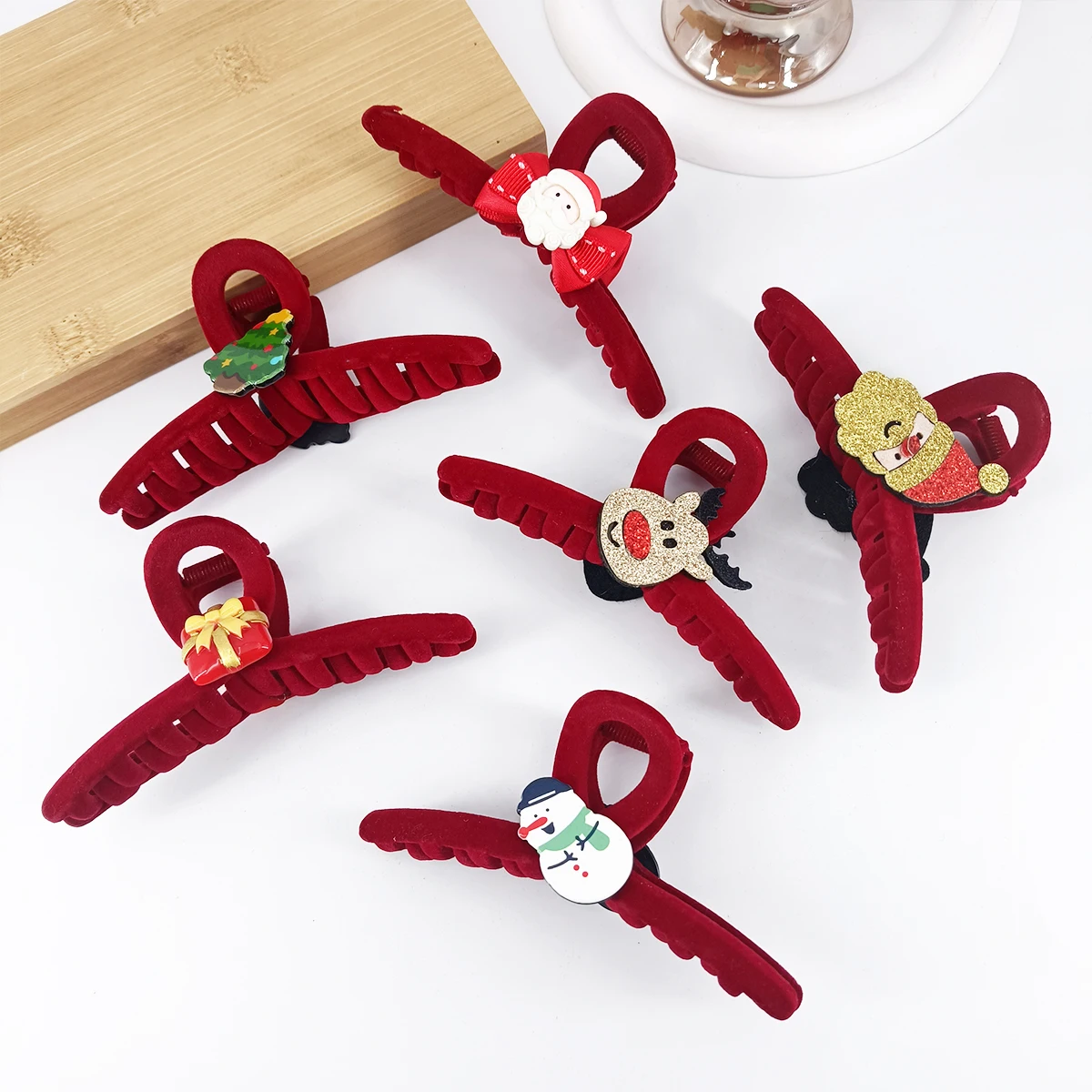 Weihnachtstag, rote Beflockung, Hai-Clip, festlich, glücklicher Reichtum, Haarklammer, großer Kopfschmuck, chinesisches Neujahr, Haargreifer für Mädchen