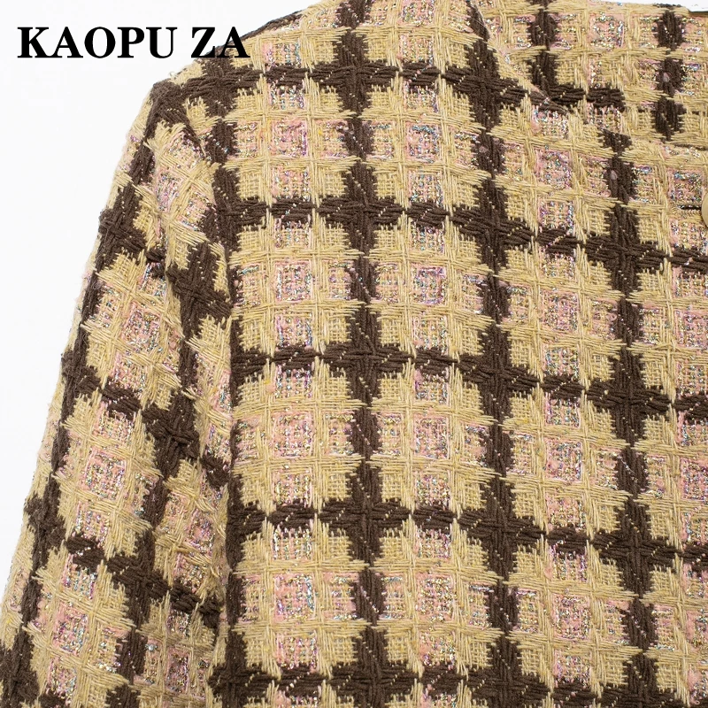 KAOPU ZA 2024 nowa jesienna kobieta Casual O-kołnierz jednorzędowa kurtka Top kobieta w stylu Vintage z długim rękawem nadruk w kratę haftowany płaszcz