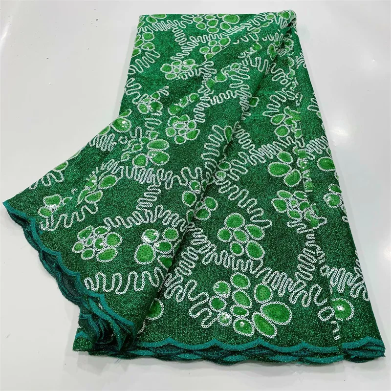 

African Lace Fabric For Nigeria Dress 2024 Luxury French Net Sequins Sewing Embroidery Tulle Green High Quality Laces 2.5 Yards