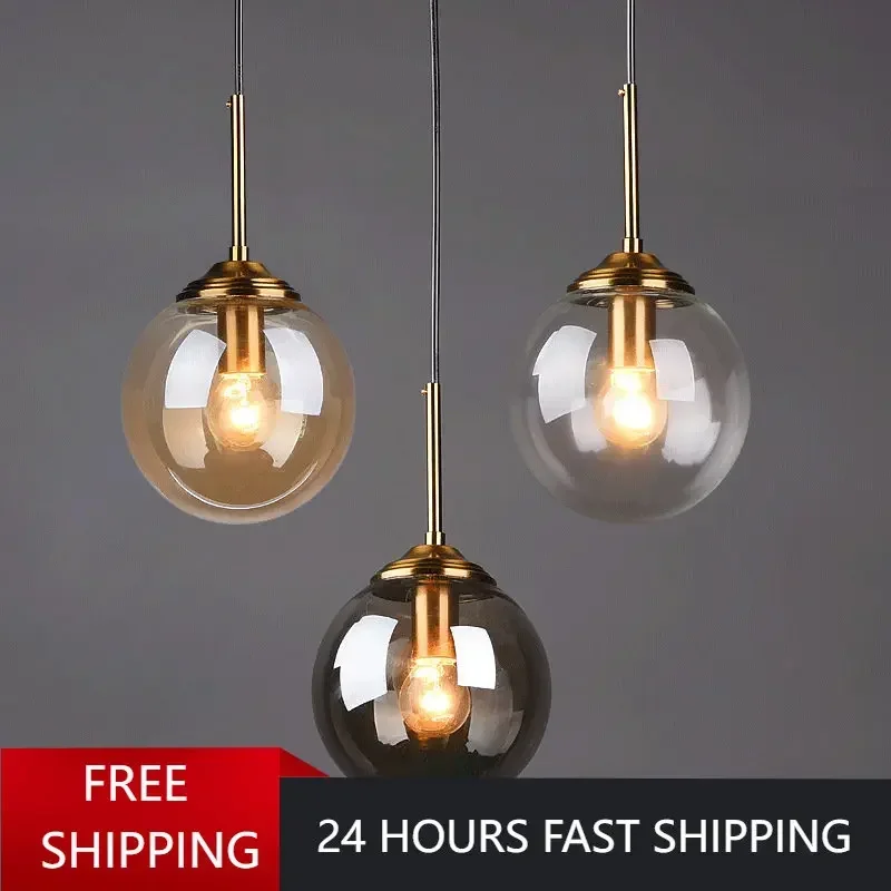 Modern Glass Ball Pendant Light, Lâmpada pendurada para o quarto, Cabeceira, Banheiro, Sala de estar, Cozinha, Iluminação de jantar, Decoração do teto