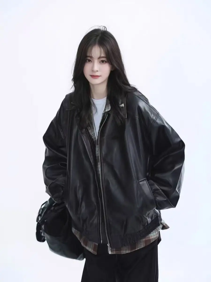 

American Retro Black Gothic Men And Women Fashion Spring And Autumn Long-Sleeved Leather Jacket 2026 PU Zipper Leather Jacket