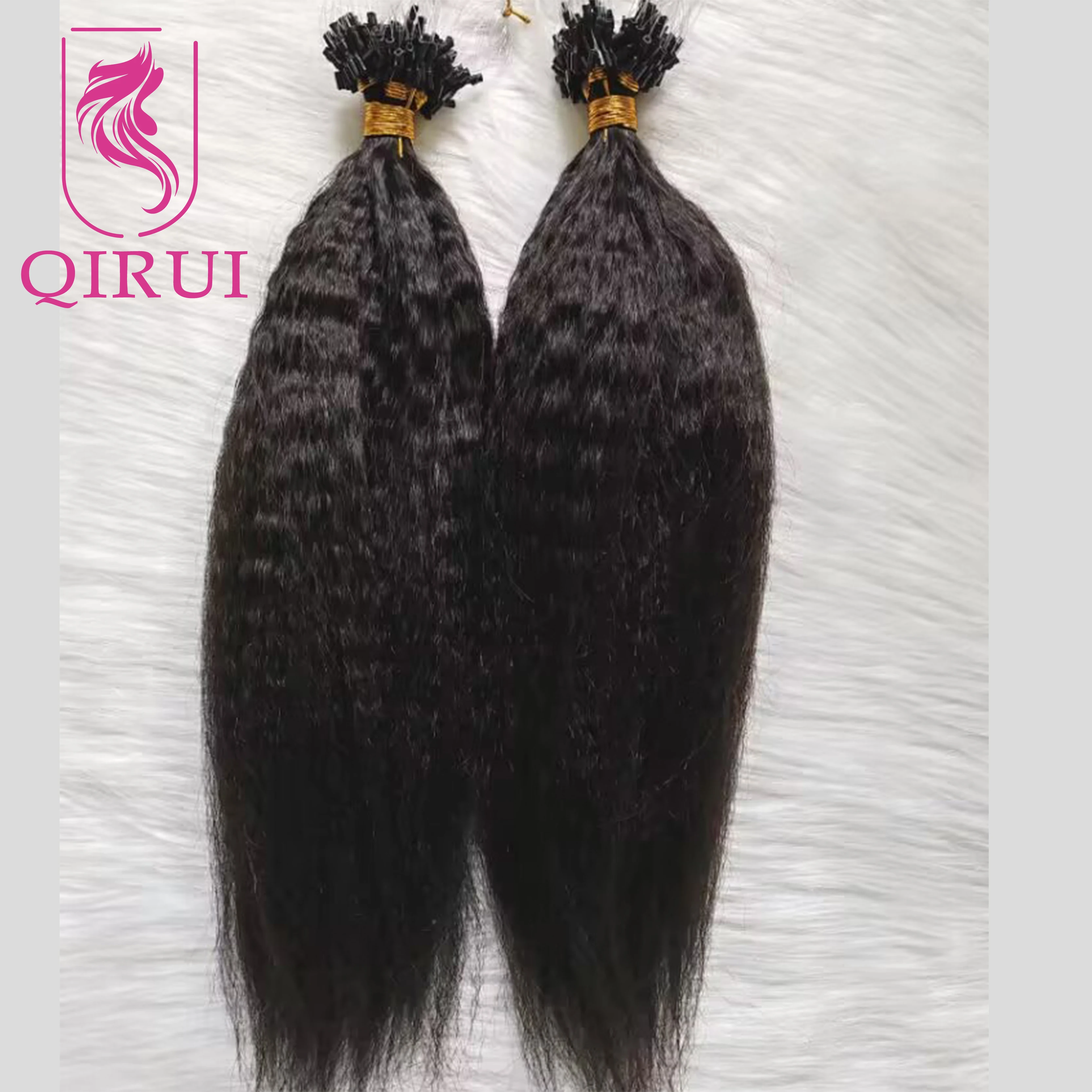 Kinky Straight Remy Hair Extensions, Micro Link, Cabelos da Mongólia, 100 Vertentes, Natural e Cor Marrom, 8-30in