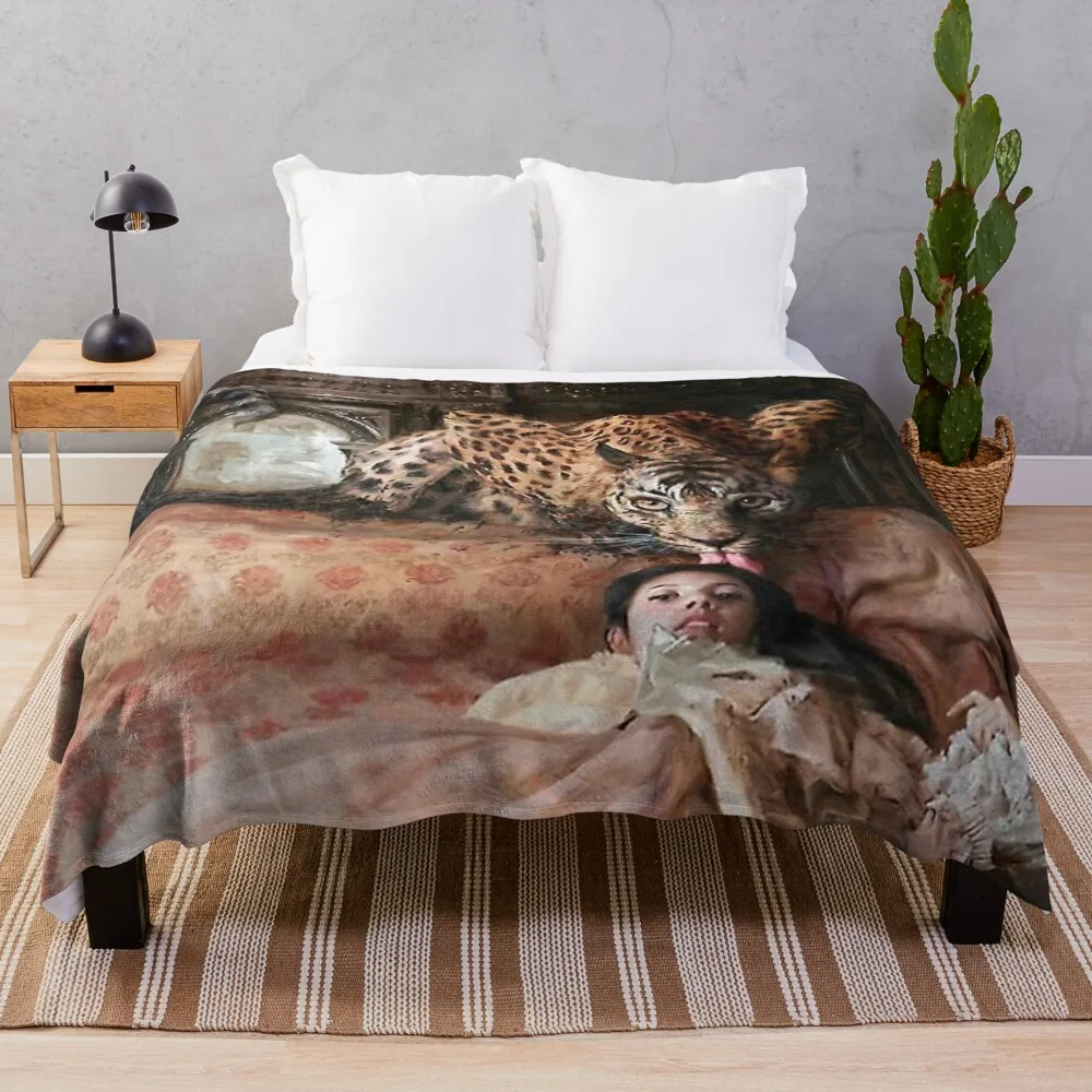 The English Bed - Tiger and Woman - Guillermo Lorca Garcia Poster Throw Blanket Retros Baby Designers Blankets