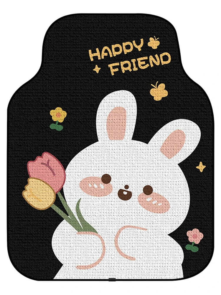 New Fashion Cartoon Cute Tulip Bear Rabbit Silk Loop  Car Interior Decorations Anti-Skid Protective Car Foot Mat Carpet Pad