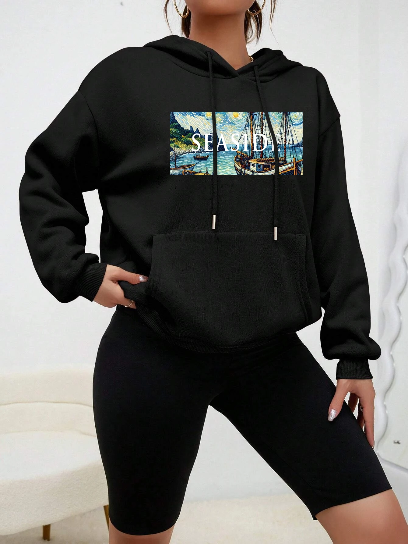 

Oil Painting Sea Side Hooded Man Famous Oil Painting Hoody Casual Soft Men Hoodie Fleece Spring Autumn Clothes