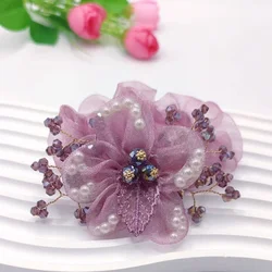 New Organza Flower Accessories floral Scrunchies Crystal Hair Rope for Women pearl hair ties