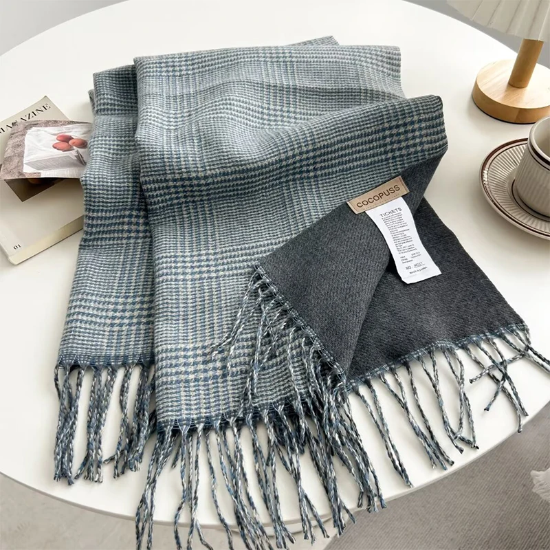 Luxury Plaid Print Cashmere Scarf for Women Pashmina Shawl Winter Wraps 2024 Warm Blanket Poncho Female Echarpe Bufanda