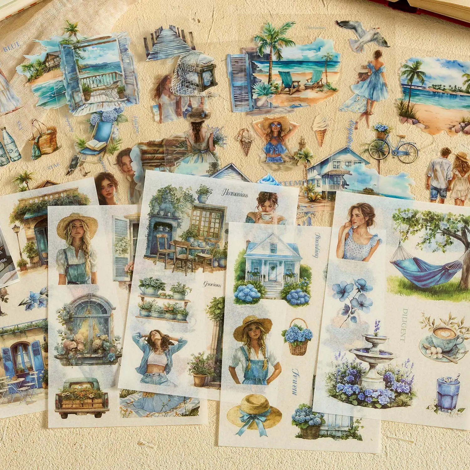 10sheets Leisure Travel Scenes PET+Washi Sticker Book Creative Handbook Collage Scrapbook Material Aesthetic Stationery Sticker
