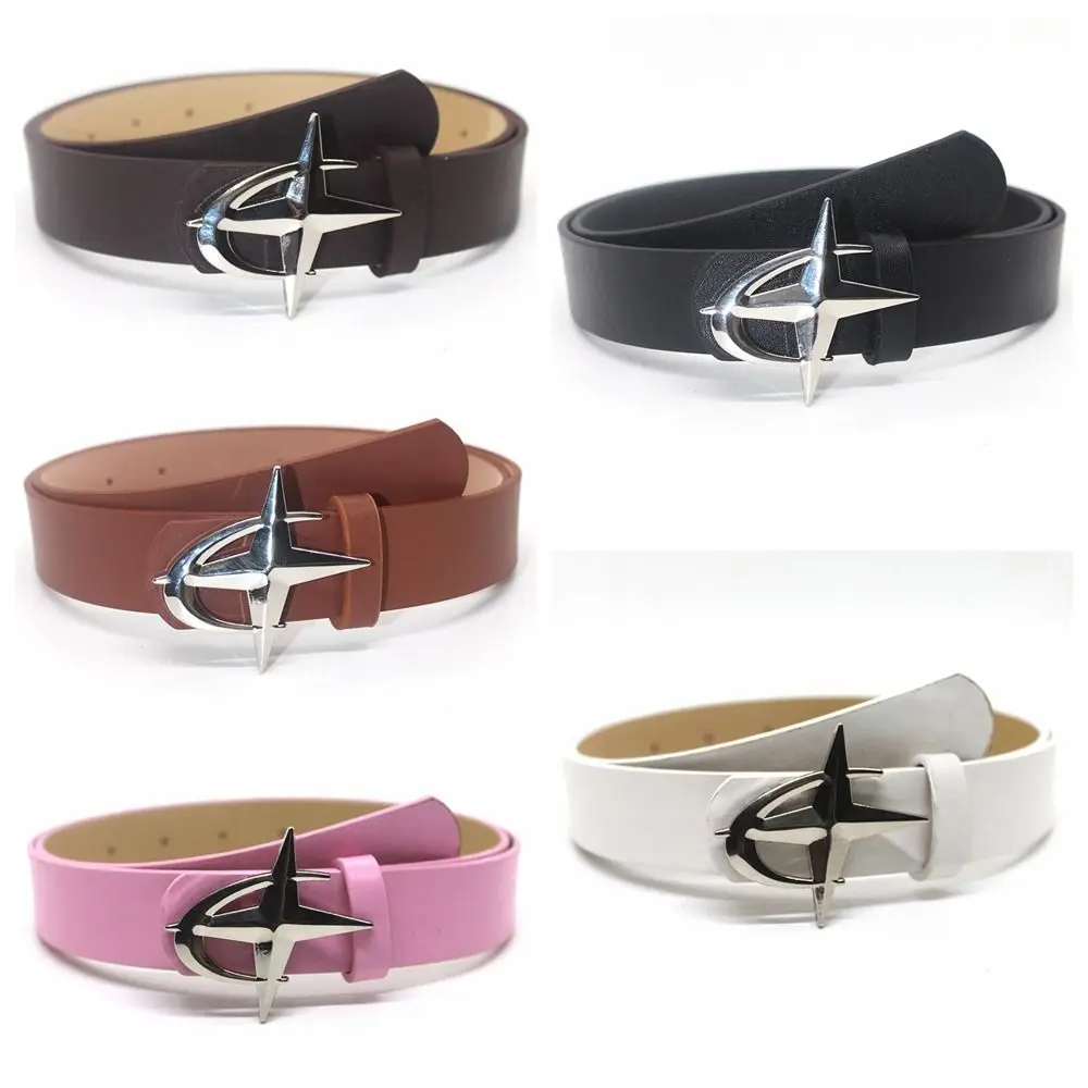 New Cross Star Buckle Belts For Women Vintage Waist Belt PU Leather Trendy Jeans Waistband Accessories