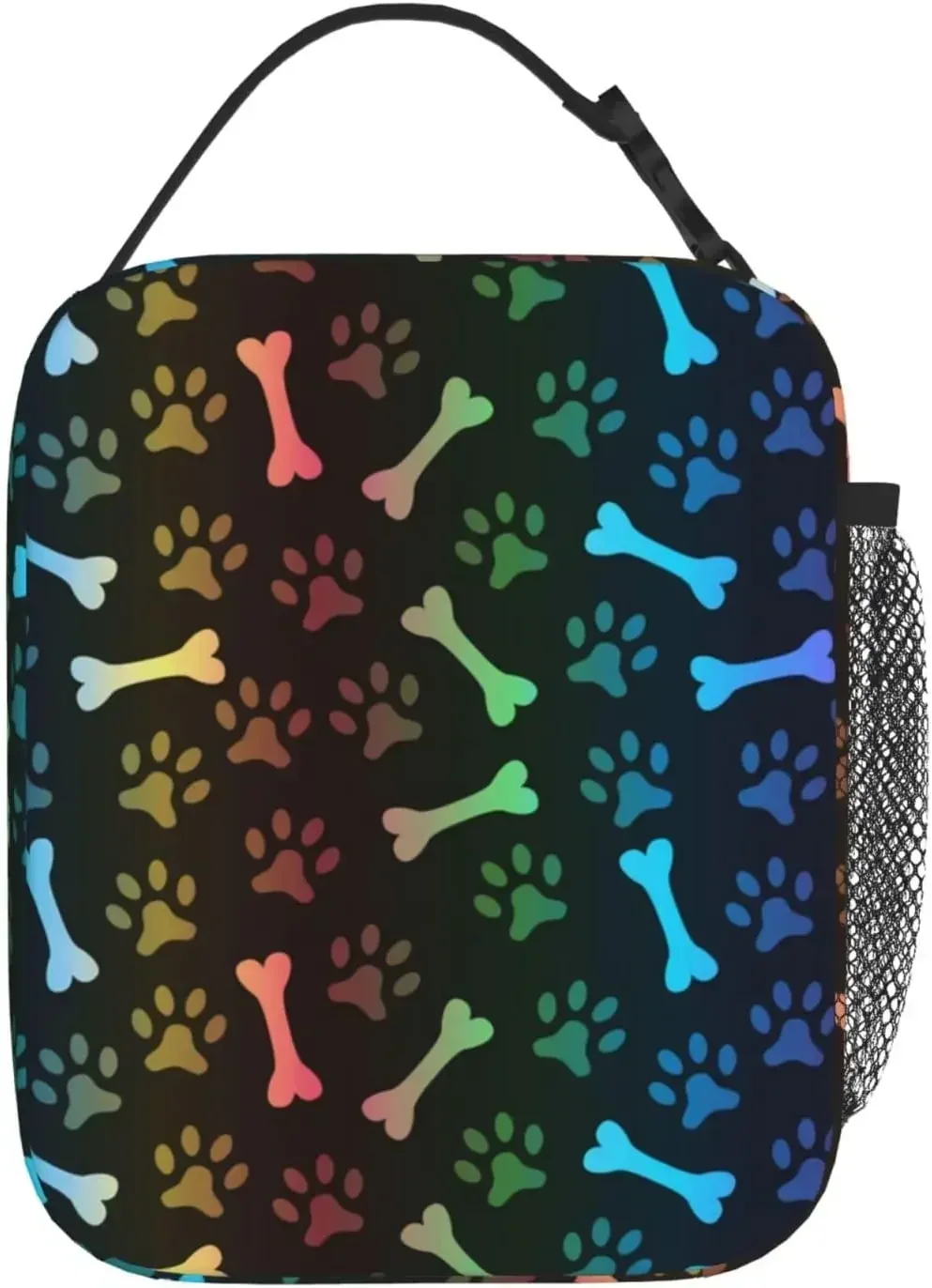 Rainbow Dog Cat Paw Print Insulated Lunch Bag Women Leakproof Cooler Lunch Boxes Reusable Bento Tote Bags for Work Picnic Travel