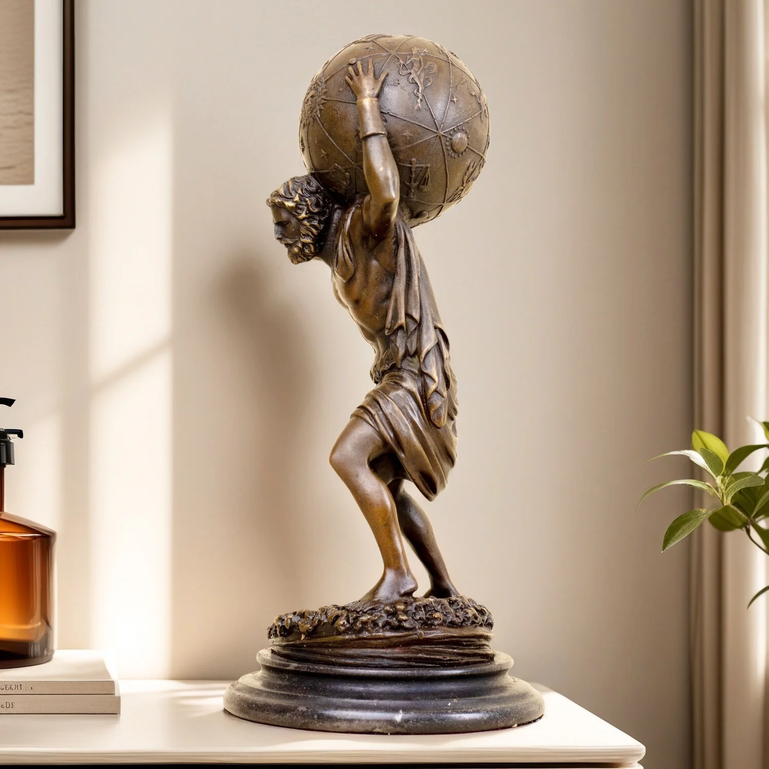32cm Greek Titan Bronze Atlas Statue Atlas Carrying The World Bronze Statues and Sculptures For Home Decor Desktop Ornament Gift