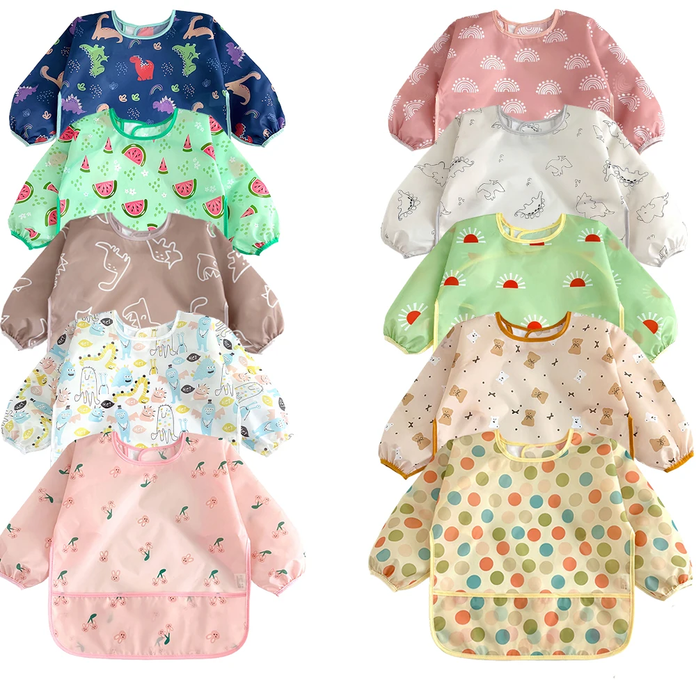 Newborn Baby Bibs Blouse Waterproof Long-sleeved Reverse Dressing Infant Eating Clothes Apron Bib Protective Clothing