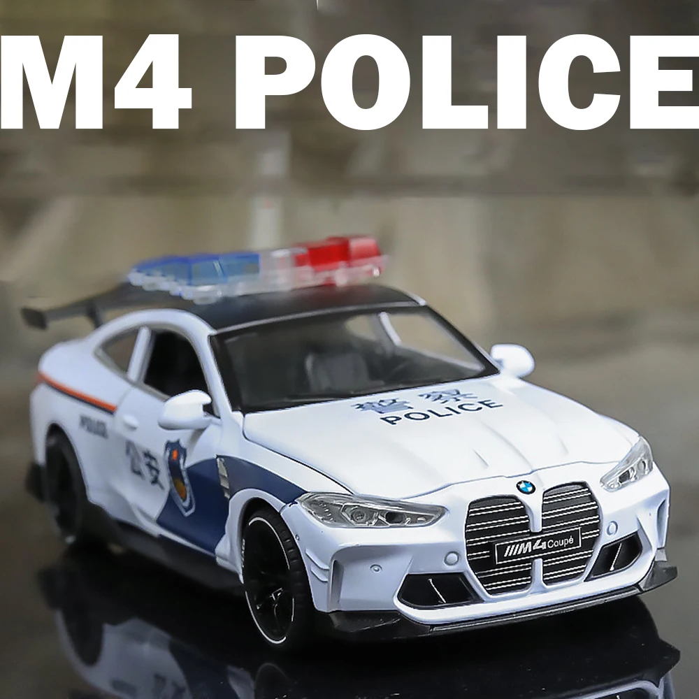 

1:32 Metal M4 Police Cars Toy Model Rubber Tire Pull Back Vehicle Doors Opened Sports Car Miniature Toys Boyfriend Birthday Gift