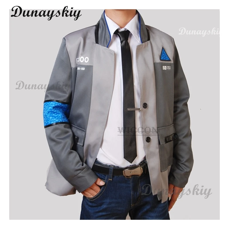 Connor traje cosplay para homens, jaqueta, camisa branca, gravata, rk800, casaco, conjunto completo, jogo, Detroit, Become Human