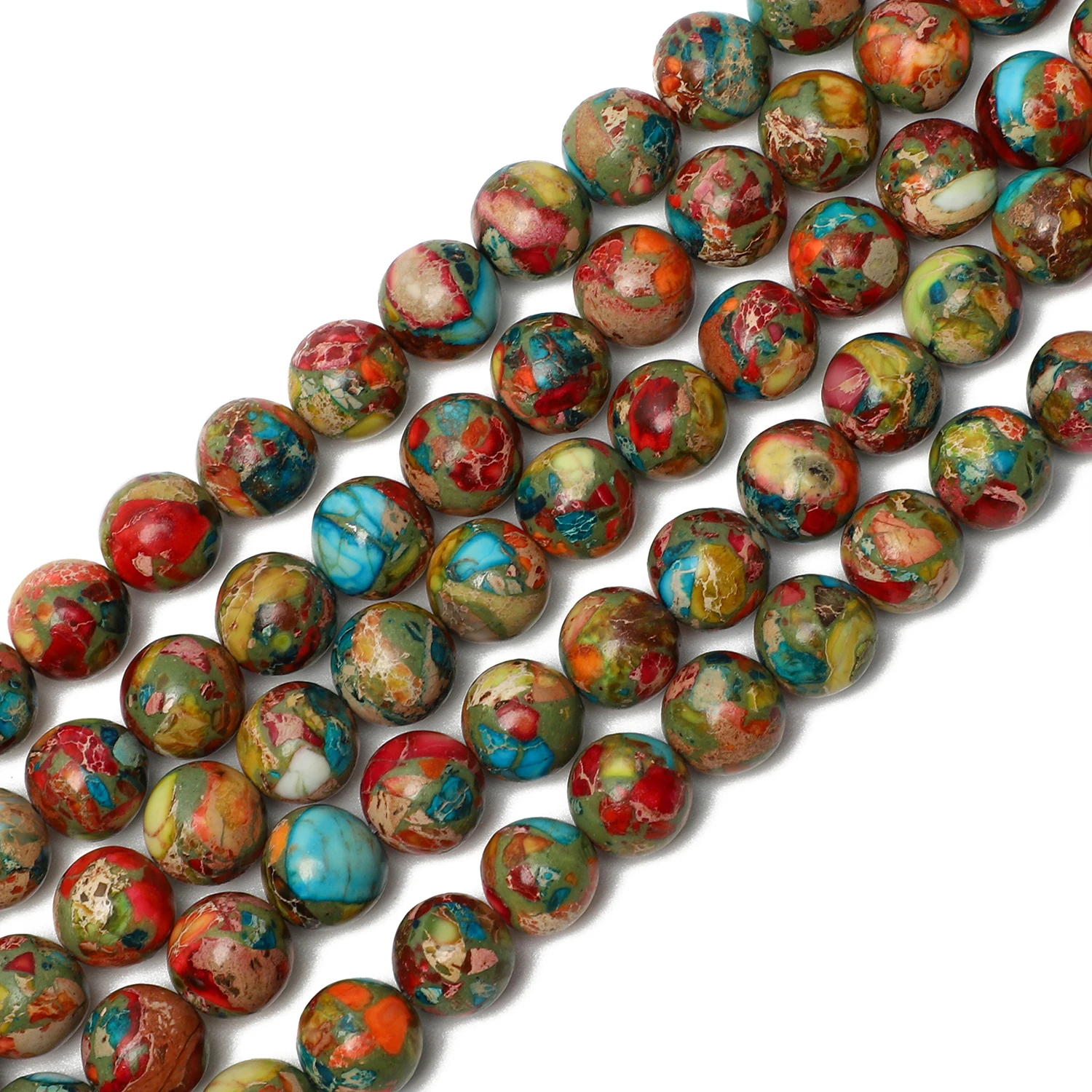 4/6/8/10mm Natural Stone Colorful Sea Sediment Imperial Jasper Round Loose Beads for Jewelry Making Needlework Diy Bracelet 15\'\'