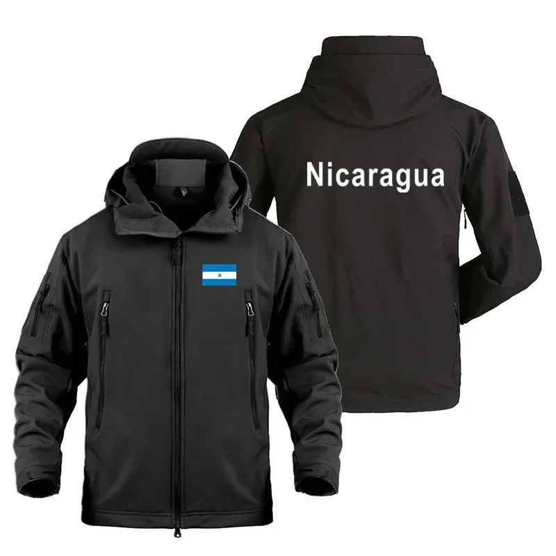 New Nicaragua Print Sharkskin Soft Shell Hooded Jacket Windproof Camping Hiking Hunting Jacket Stretch Fleece Sportswear