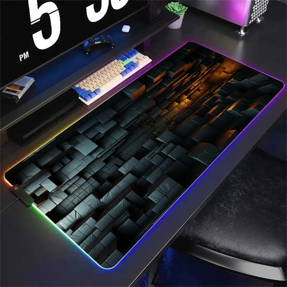3D Flame Rocks Mouse Pad Large RGB Gaming Mousepads LED Light Locked Edges Game Accessory Table Pads PC Keyboard Mat XXL 90x40cm