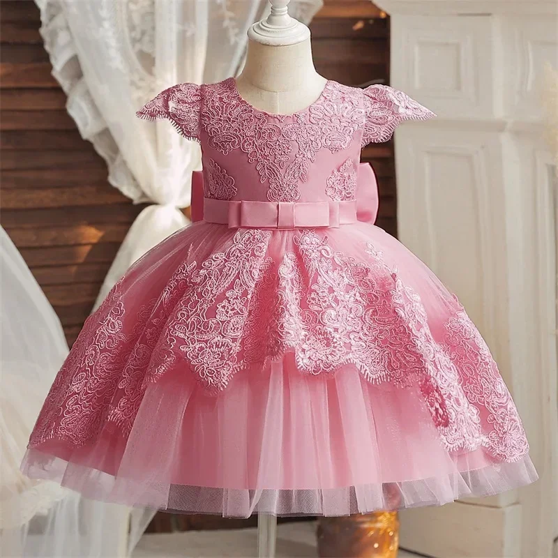 Embroidery Elegant Baby Princess Dresses for Girls Luxury Lace Vintage Dress Children Birthday Baptism Party Gown Baby Clothes