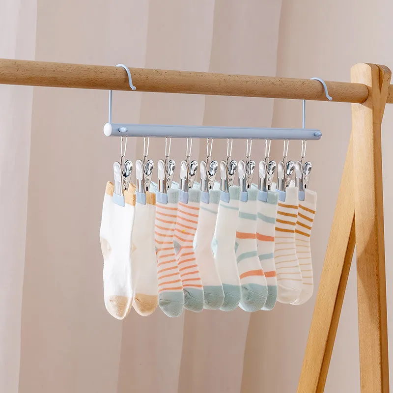 

Multi Clips Clothes Drying Rack Windproof Socks Laundry Hanger Multifunctional Underwear Baby Hook Drying Rack 2pcs