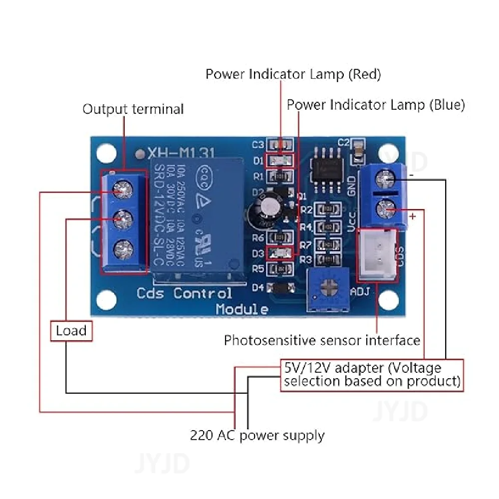 XH-M131 Light Automatic Control Module 12V Light Control Relay Light Switch Photosensitive Resistor Module 10A DIY