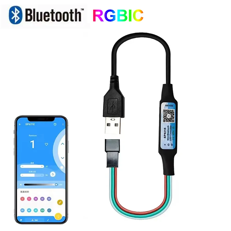 USB Bluetooth RGBIC LED Controller Music Sync 5V 3Pin LED Dimmer Controller Spi Ic Led Control For WS2812B WS2811 Pixels LED