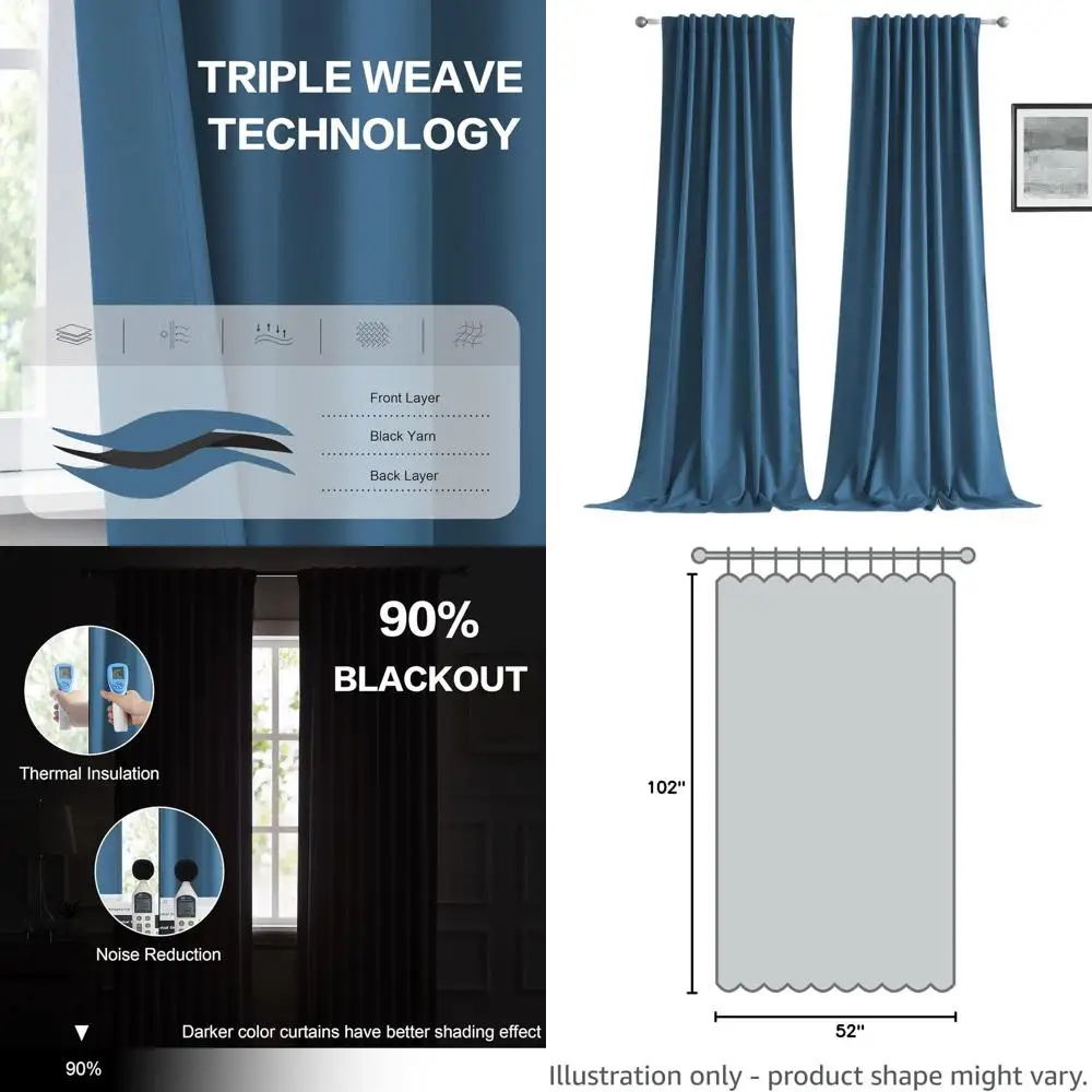 Tende oscuranti isolate blu notte, 52x102, confezione da 2, per camera da letto e soggiorno