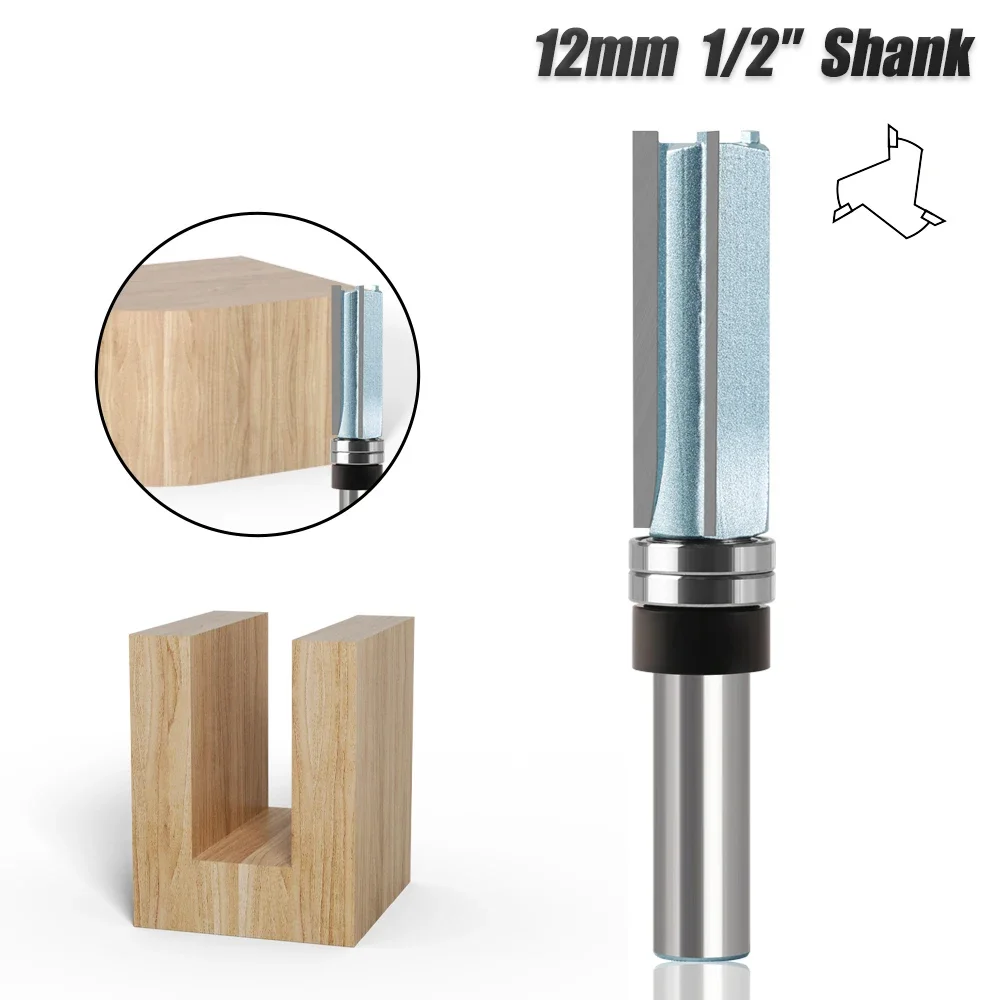 3 Tooth Router Bit 12mm 1/2′′Shank Diameter 3/4′′ Blade Length 2′′ Pattern Bit Cutting Carbide Alloy with For Woodworking Tool