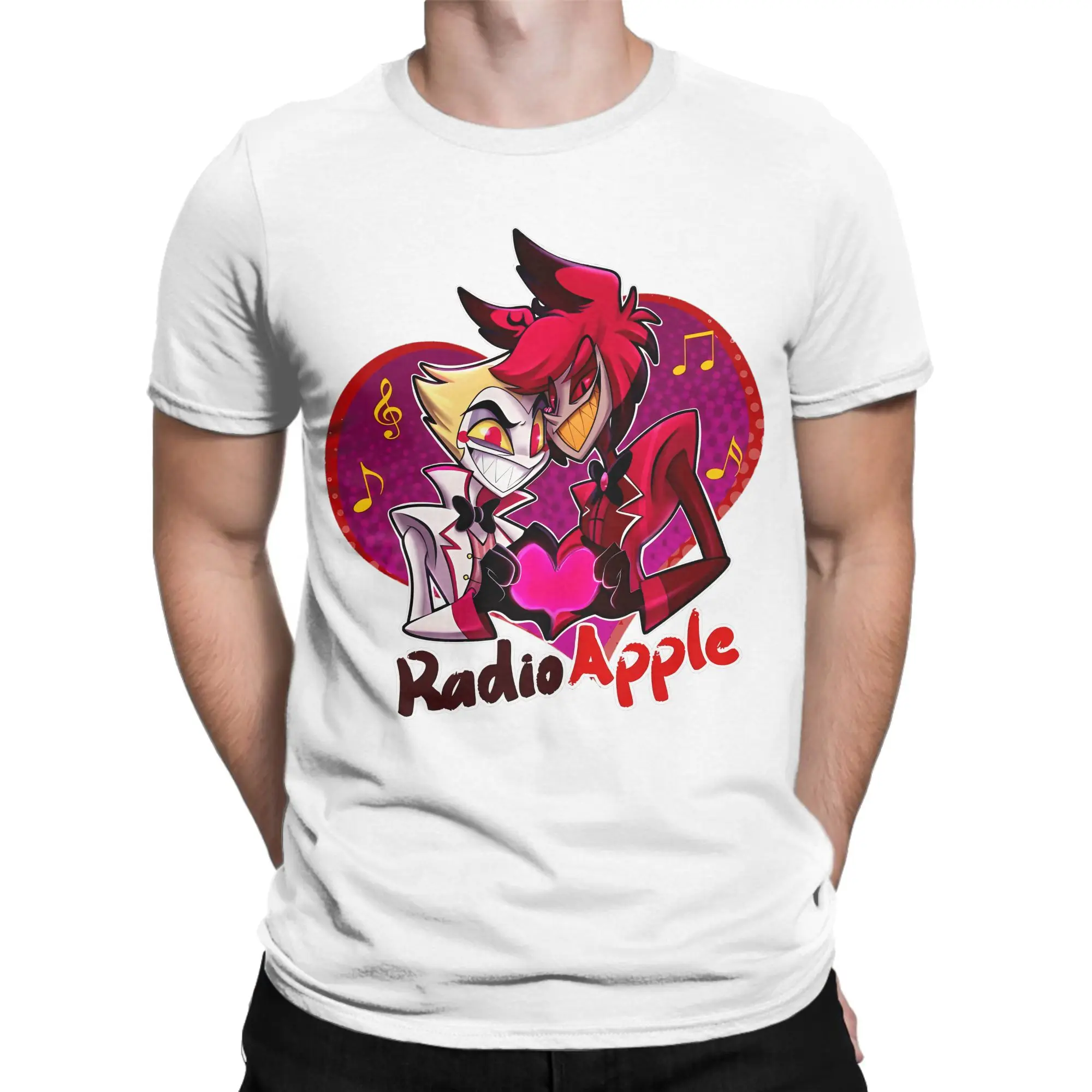 Hazbins فندق تي شيرت الصيف RadioApple 100 تي شيرتات قطن للرجال Harajuku تصميم تي شيرت قصير الأكمام خمر تيز