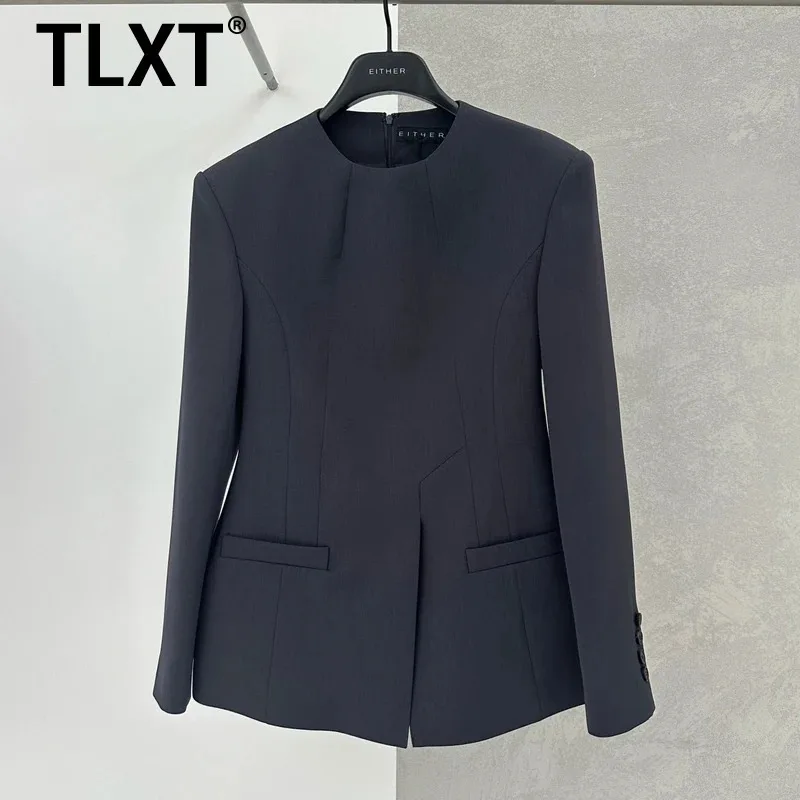 

TLXT классический модный темпераментный пиджак с круглым вырезом для женщин 2024, весна-осень, новый винтажный офисный женский топ