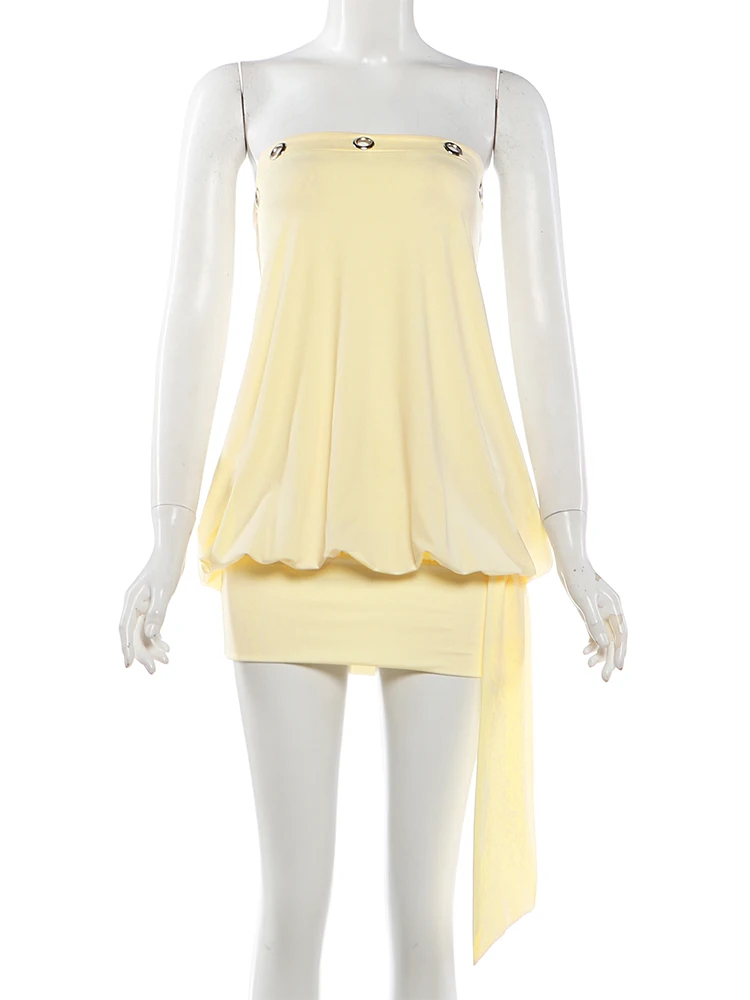 Sisterlinda Modisches Strandkleid für Damen, Partykleid, Klassisches Metall-Hohlbändchen, Rückenfrei, Dehnbar, Partykleid, Streetwear, Pfirsichfarben, Hüftbetont, Bodycon – Detail 3