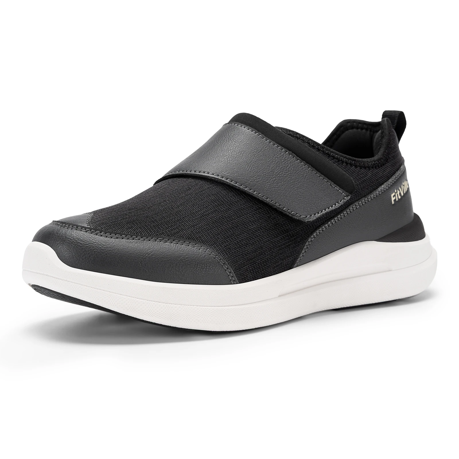 FitVille Men's Extra Wide Diabetic Shoes Adjustable Strap Orthopedic Walking Sneaker with Arch Support Non‑Slip for Swollen Feet