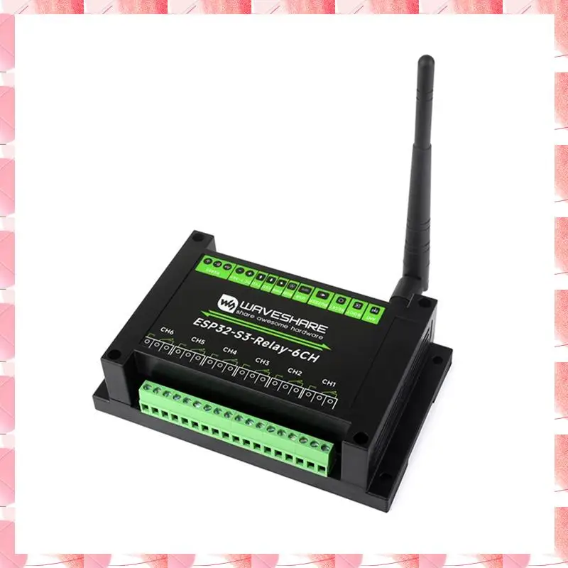 JAJA Waveshare ESP32-S3 6-kanałowy moduł przekaźnikowy Wifi klasy przemysłowej, czarny, obsługuje Wifi/Bluetooth/RS485/Pico Interface Relay