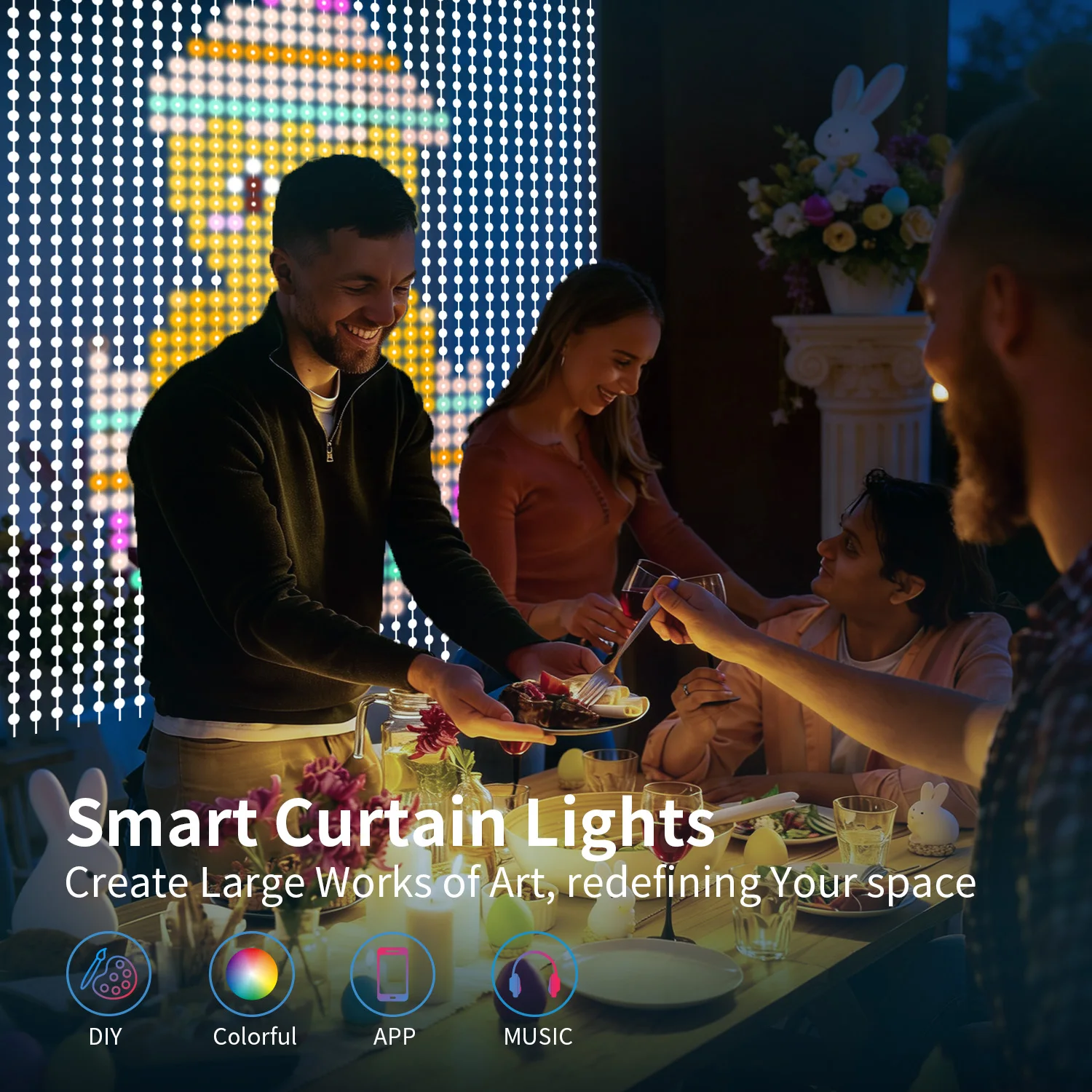 

Интеллектуальные светодиодные гирлянды-шторы, 400 светодиодов, синхронизация цвета/музыки, теплый подарок, декор для дома и праздников.