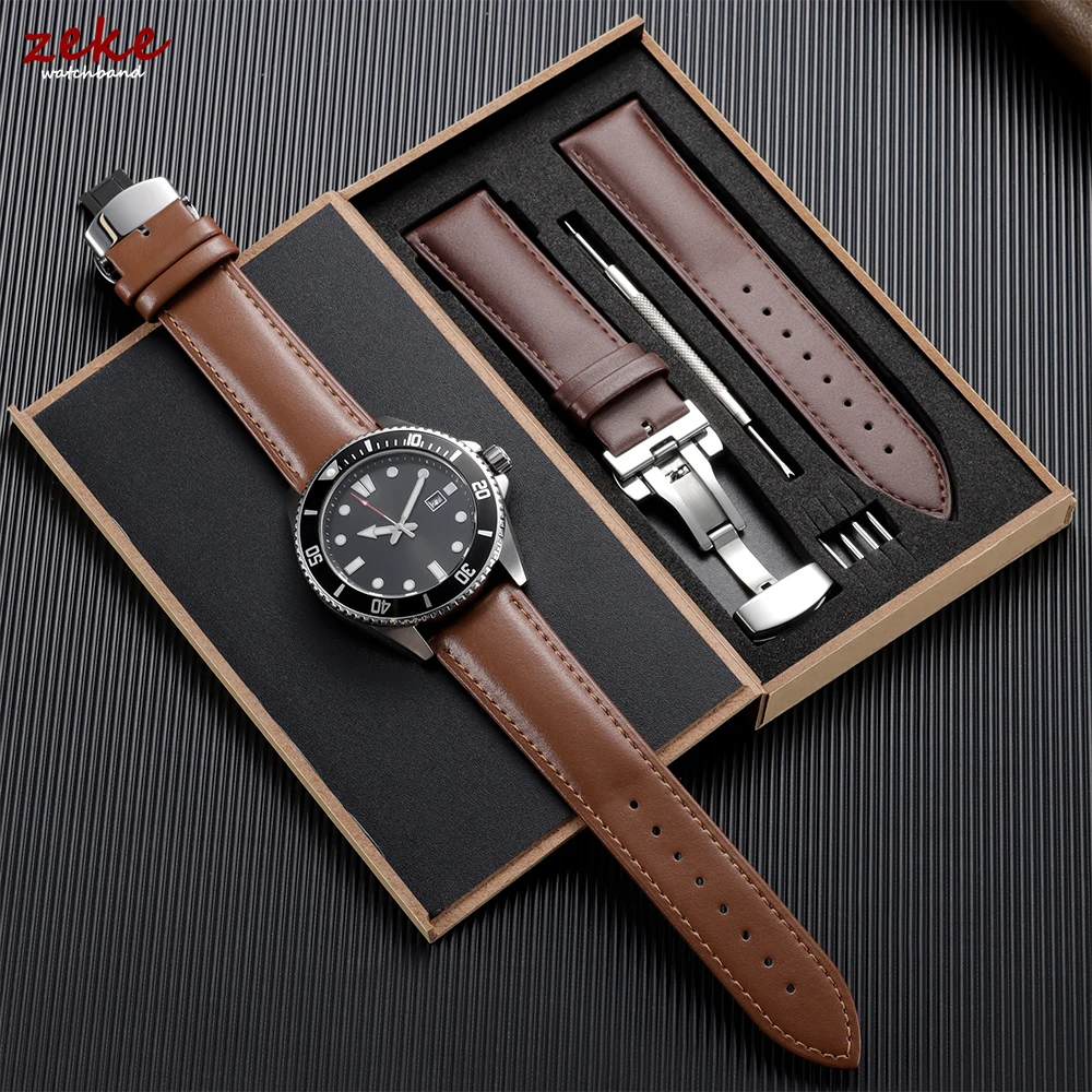Genuine Leather Watchband 12/14/16/18/19/20/21/22mm Watch Strap for DW Butterfly Buckle Men's & Women's Business with Wooden Box image 2