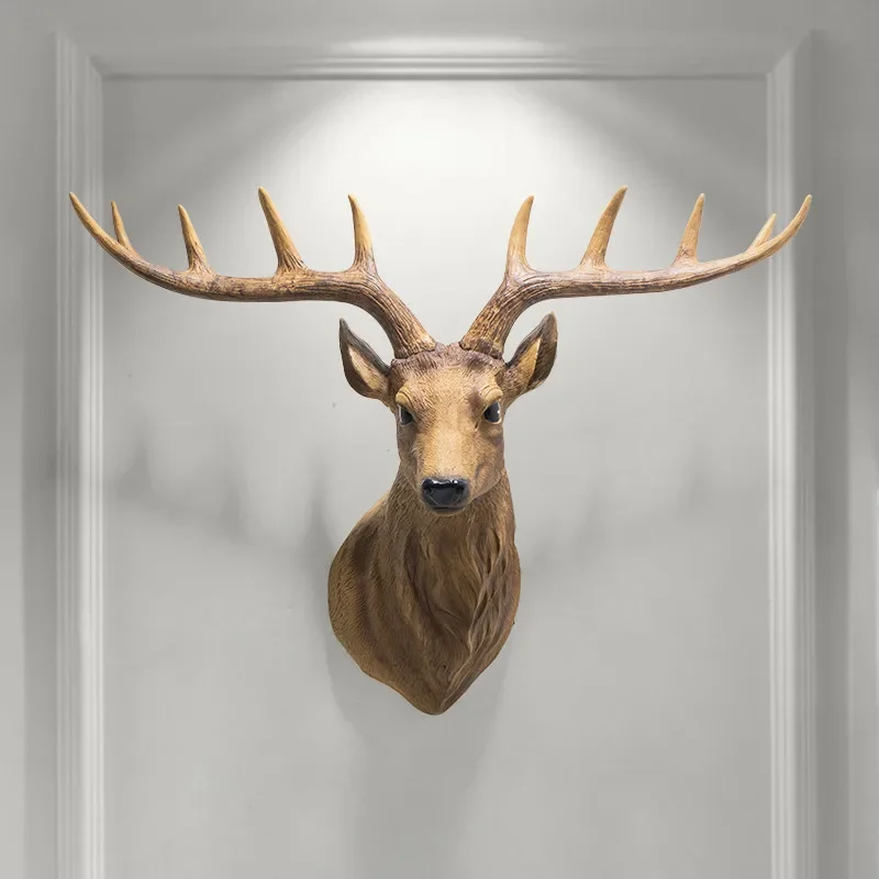 Lucky Deer Head Wall Hanging Decoration, American Country, Restaurant Pendant, Entrance, Hallway, Aisle Background, VIP