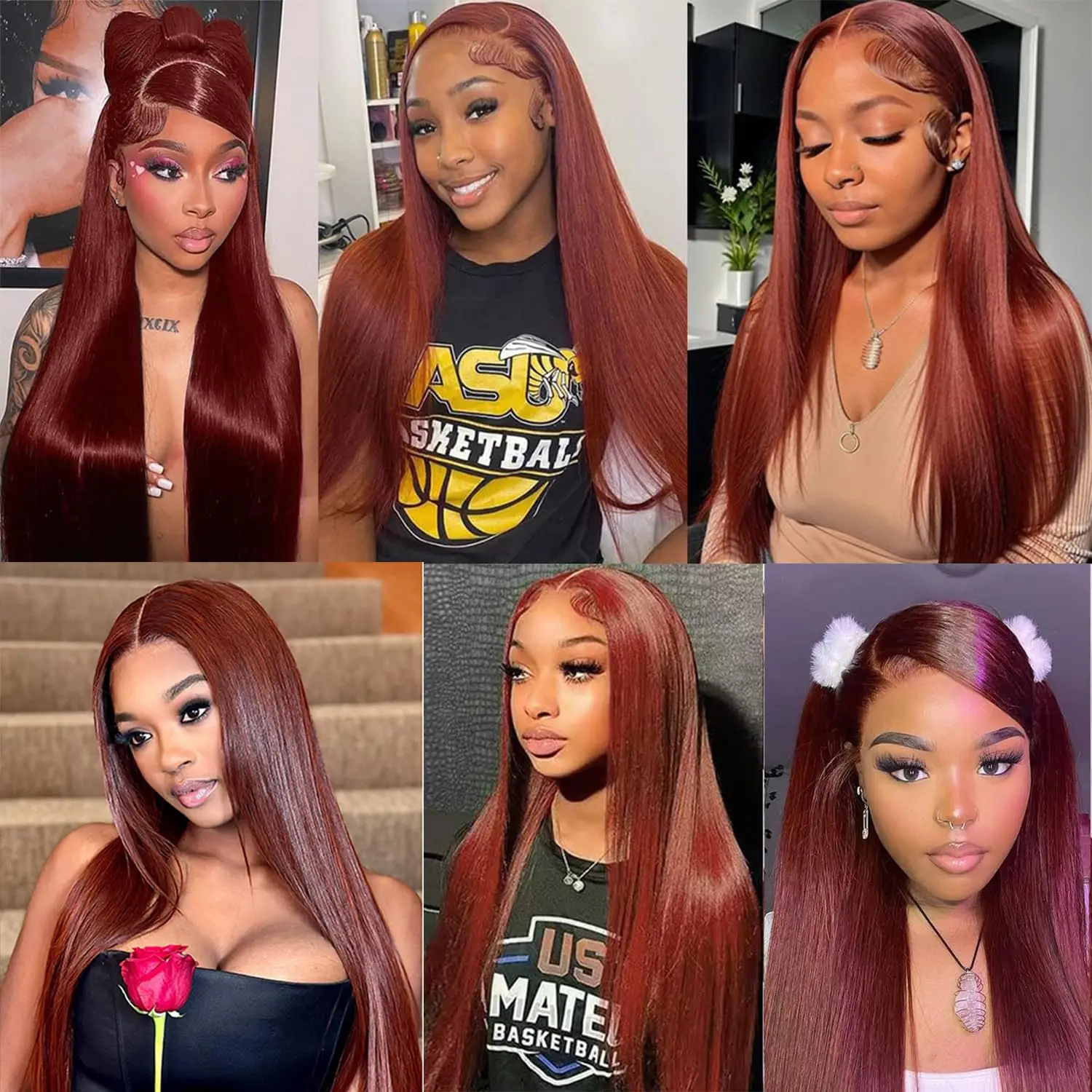 Reddish Brown Lace Front Wig Human Hair 13X4 Straight Colored Human Hair Wigs 180% Full Density Copper Red Lace Frontal Wig