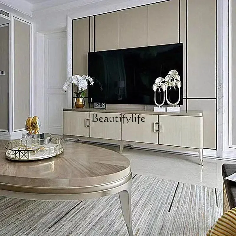 

yj7 American light luxury TV cabinet champagne gold modern minimalist art solid wood living room