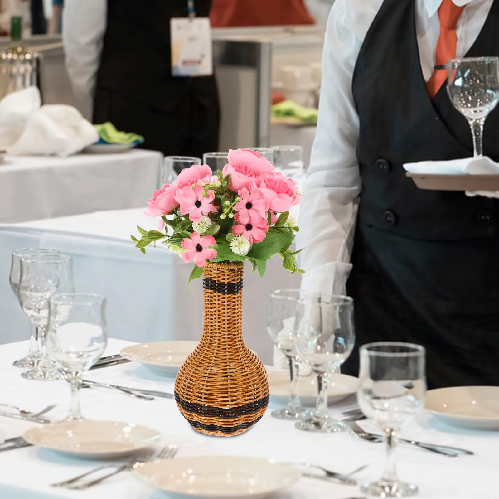 

Rattan Vase Handwoven Flower Basket Decorative Dried Plant Container Woven Plastic Indoor Creative Home Garden Small Wedding