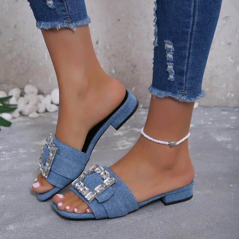 2024 Fashion Shoes for Women New Low Heels Women's Slippers Outdoor Slippers Female Rhinestones Women Sandals