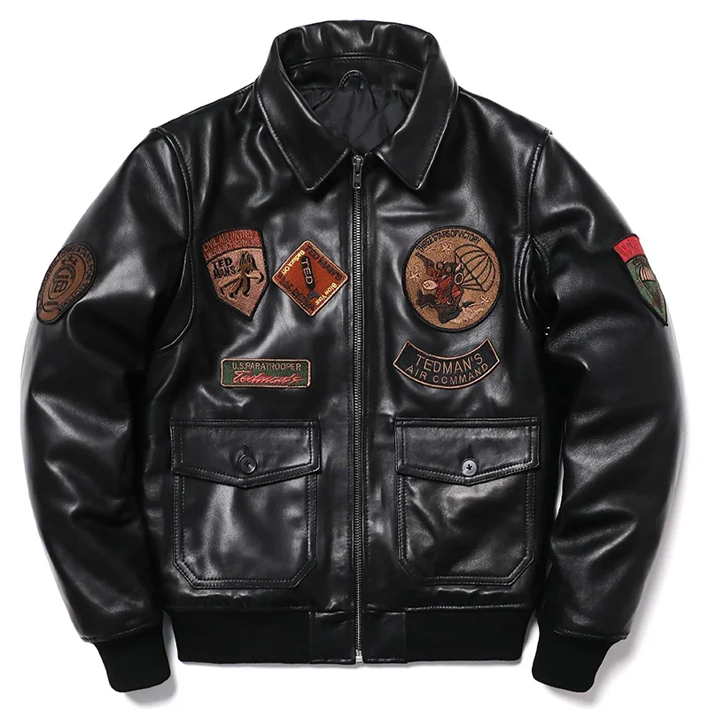 2025 New Embroidery Sheepskin Jacket Men's Natural Genuine Leather G1 Air Force Pilots Coat Thicken Warm Soft Clothes