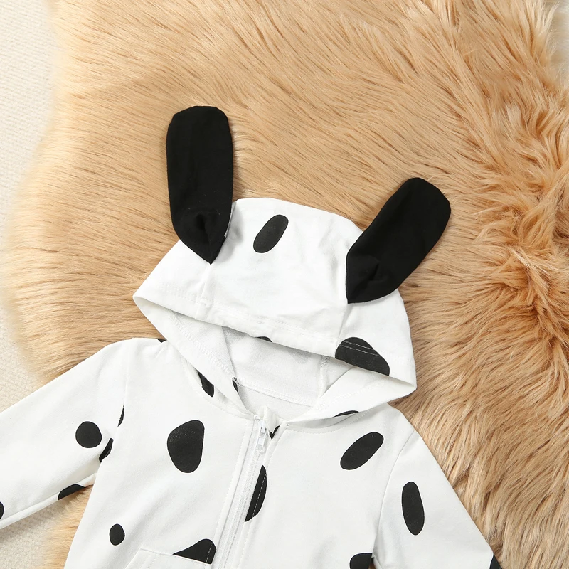 Baby Girls Boys Speckle Print Costume Long Sleeve Zip Up Hoodie with Ears Tail Pant Set Infant Outfits Sweatpants Clothes Set image 5