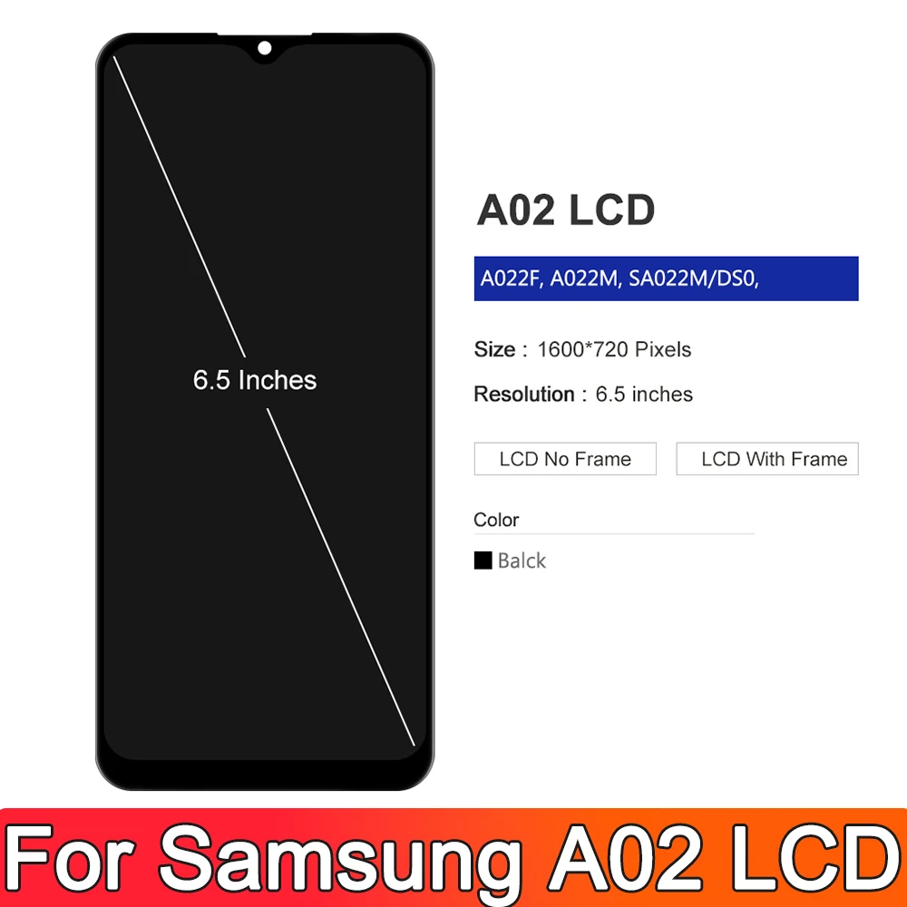 AMOLED Screen For Samsun Galaxy A02 A022 A022M  A022G SM-A022F LCD Display With frame Touch Screen Digitizer Assembly